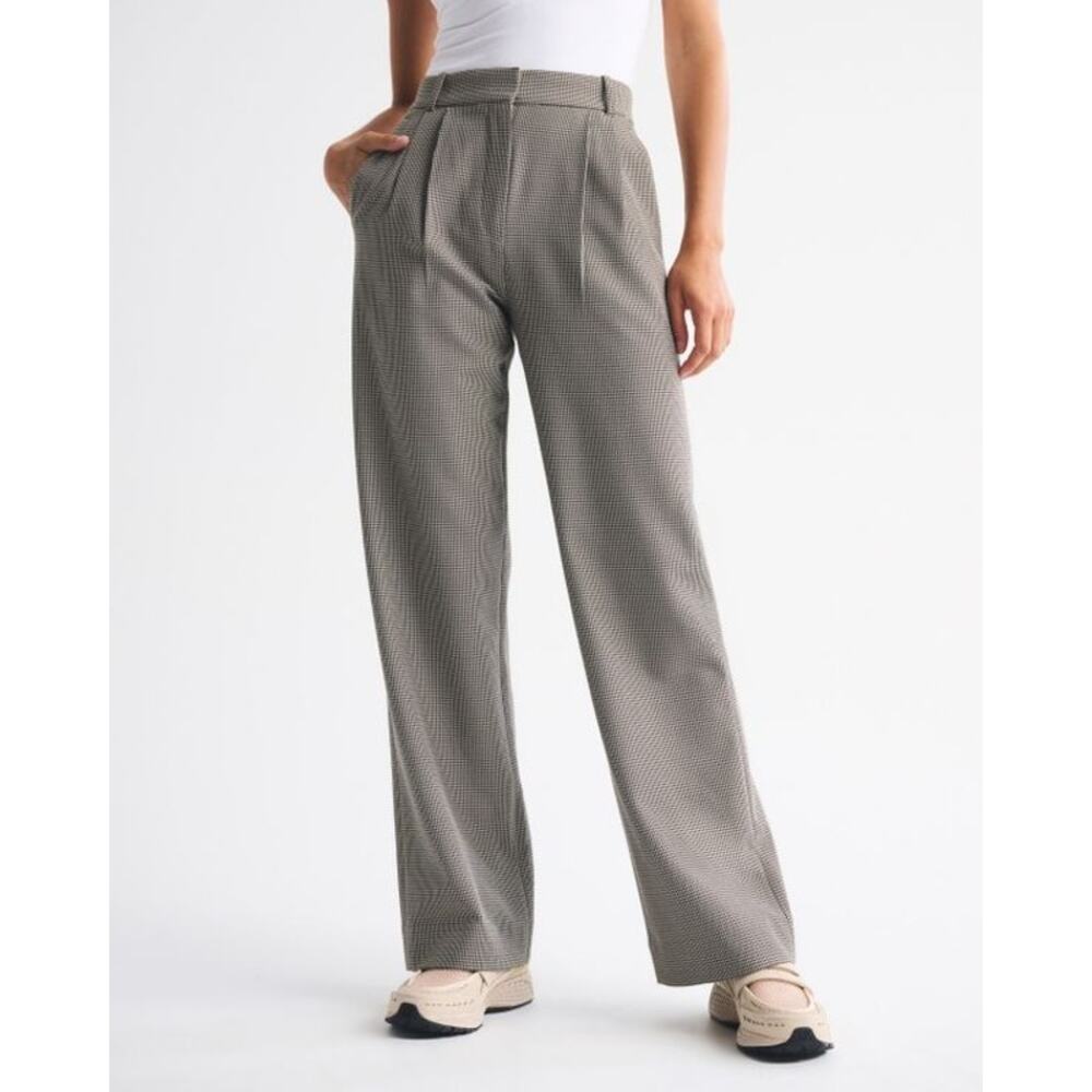 NWT Abercrombie & Fitch Sloane Tailored Wide Leg Pant 33 Brown Houndstooth